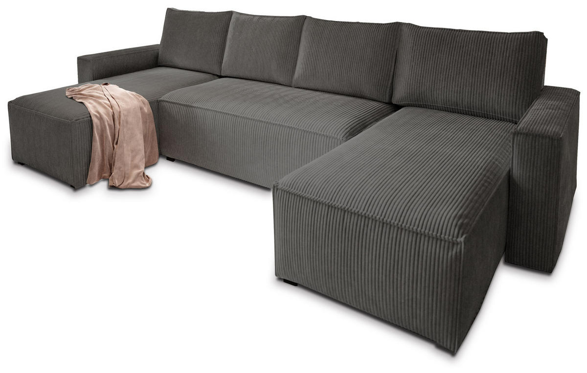 ROHOVÁ SEDAČKA ASPRA grafitová - šedá/grafitová, dřevo/textil (295/140cm) - MASSENO