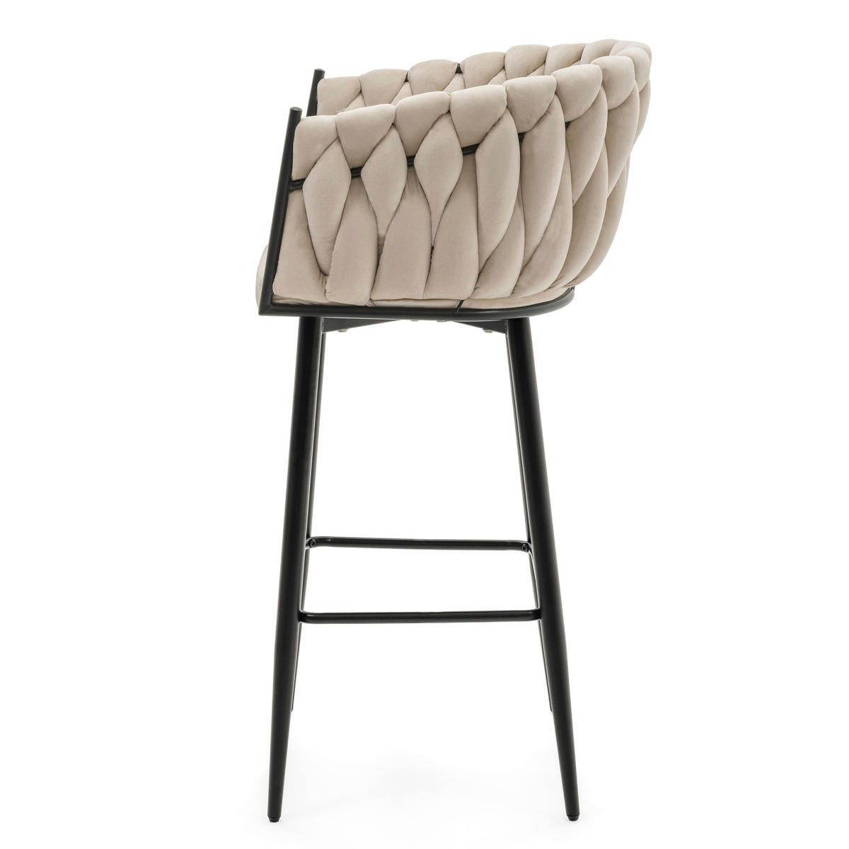 BARHOCKER LATINA gepolsterter mit Steppung - beige - Samt Velour - Ecru/Schwarz, Metall (54/95/55cm) - NEW HOME