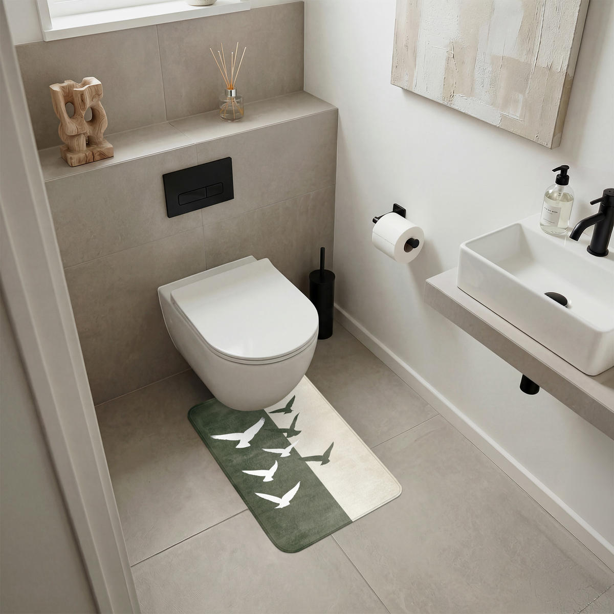 WC PŘEDLOŽKA Japandi - Pták - Zelený 40x60 cm - olivově zelená, textil/plast (40/1cm) - OnlyWow