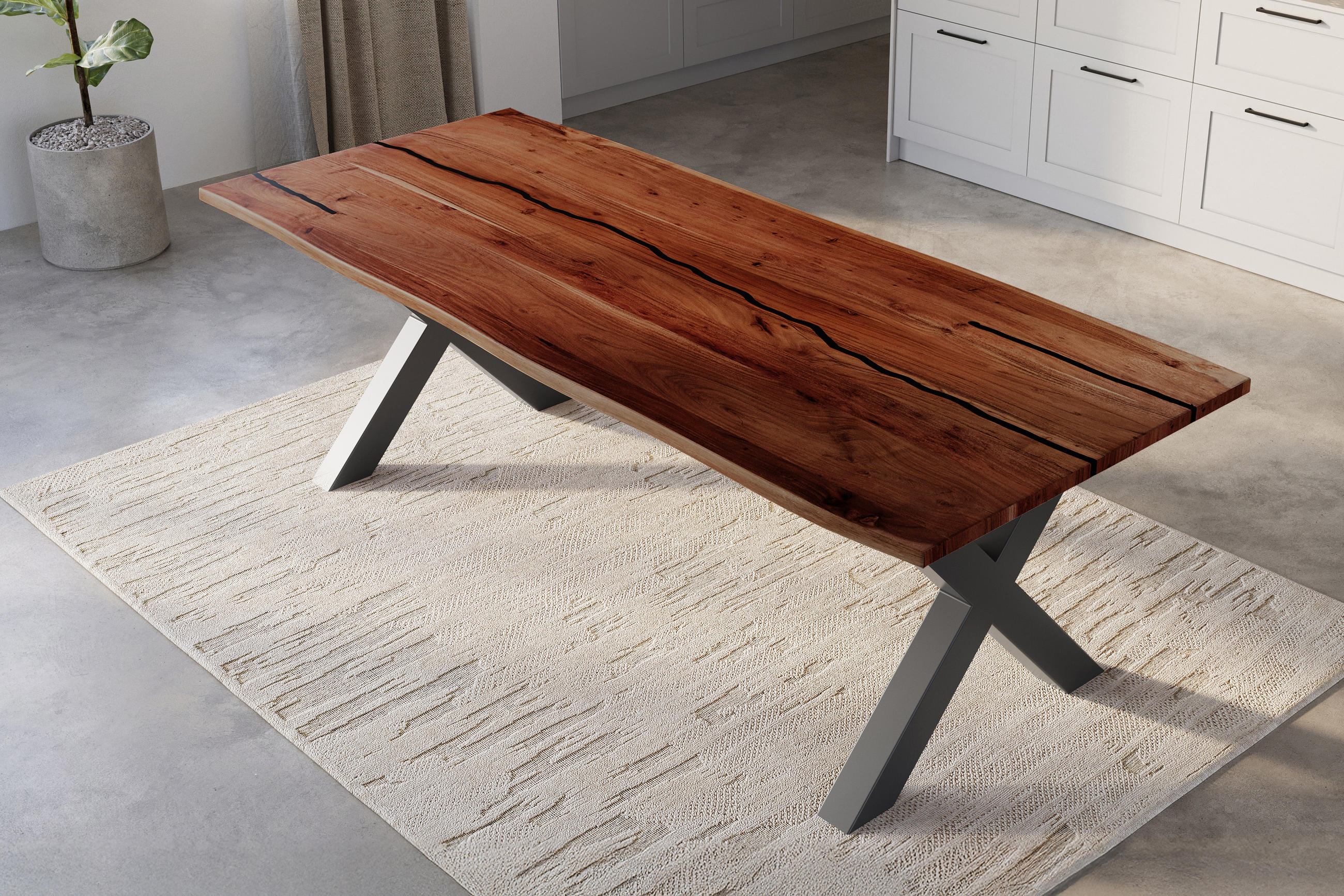 Thumbnail - SAM Esstisch, Braun, Holz, Echtholz,Akazie, Rechteckig,Quadratisch, X-Form, 300x77x100 cm, Esszimmer, Tische, Esstische