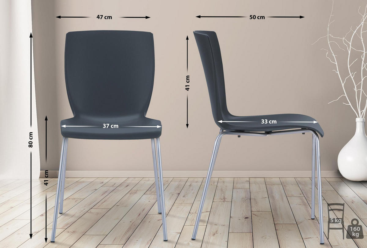 STAPELSTUHL Kunststoff schwarz - Schwarz, Kunststoff/Metall (47/80/50cm) - CLP