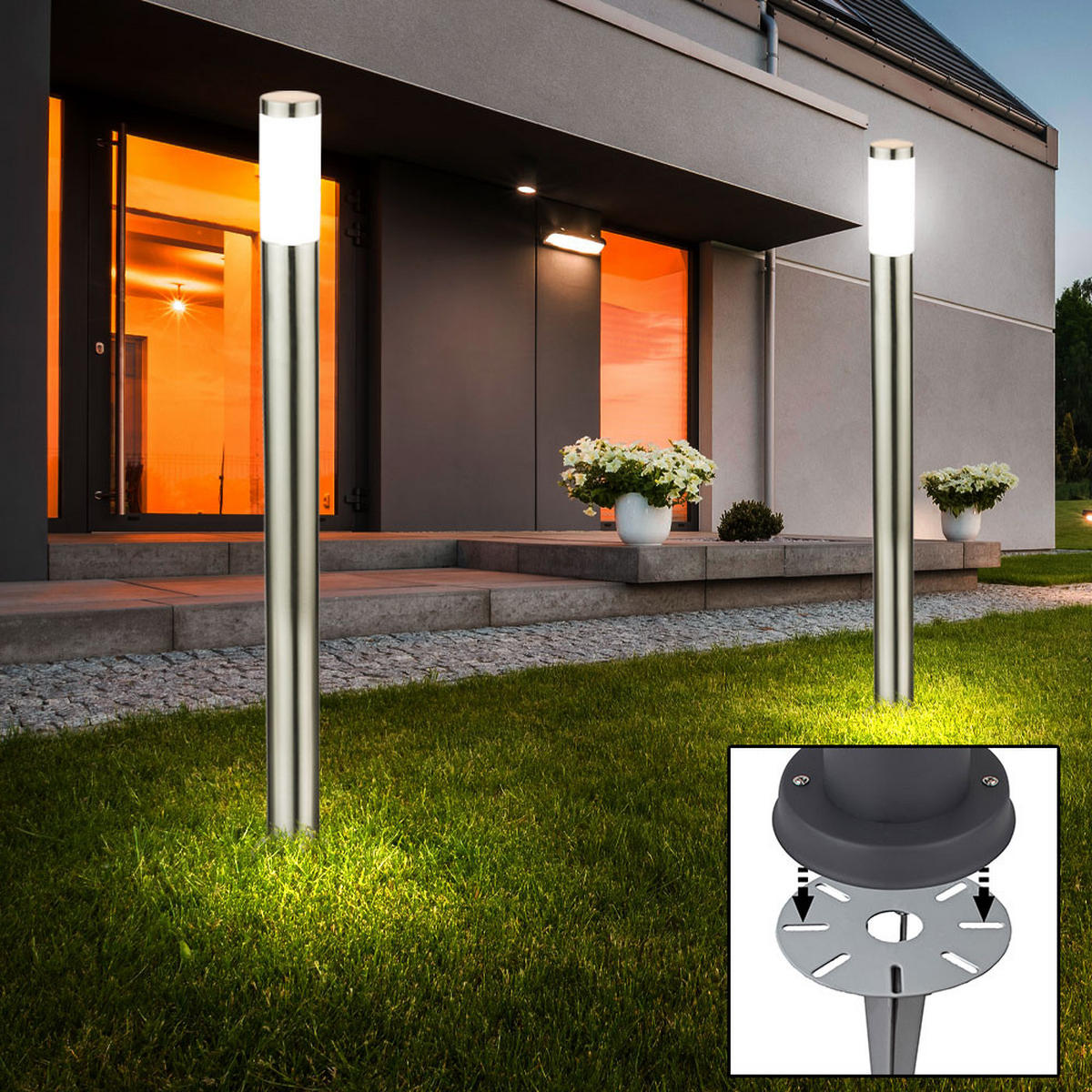 LED STEHLEUCHTE Edelstahl Silber 2er Set - Silberfarben, Metall (7.6/7.6/110cm)