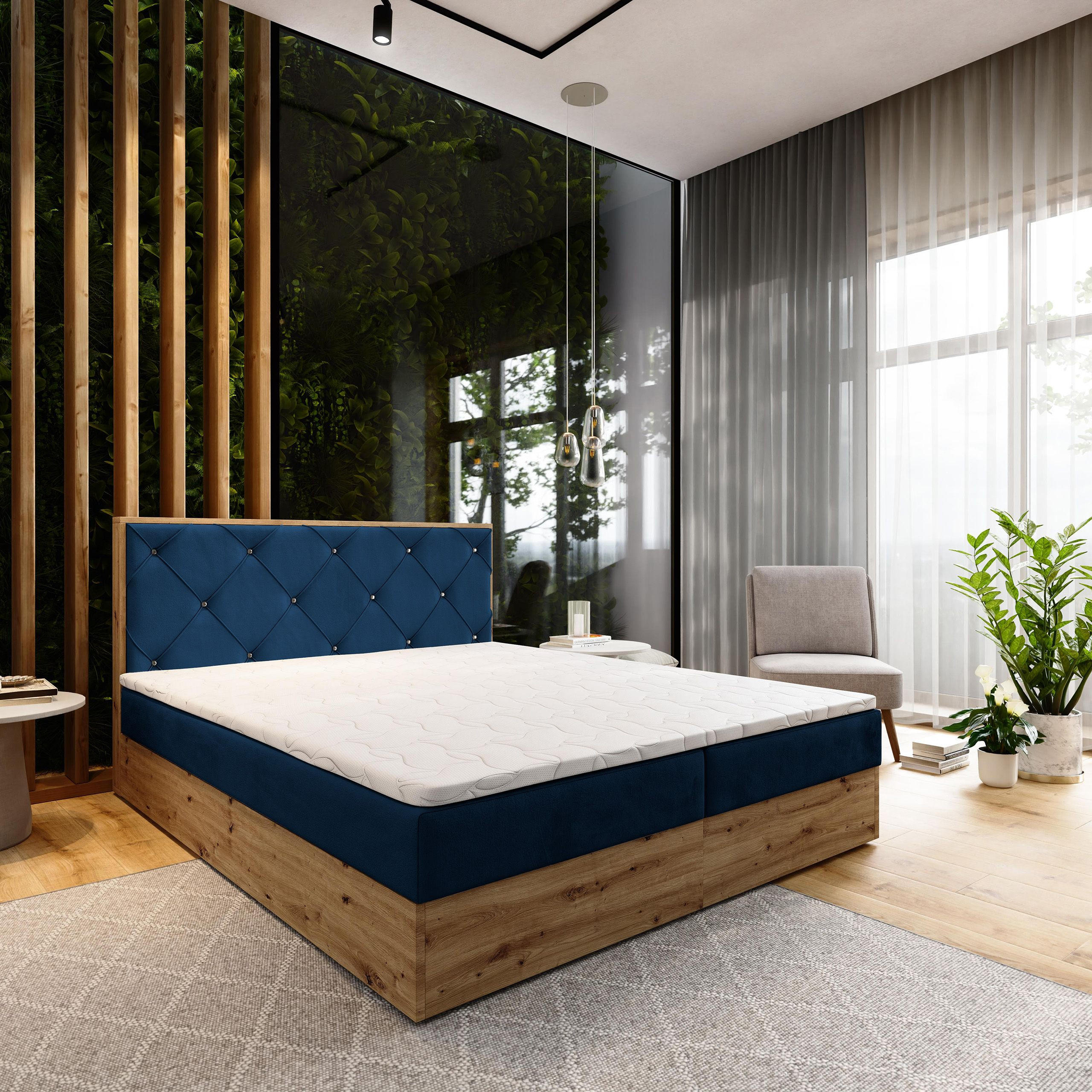 BOXBETT FOSCO 140x200 cm mit Matratze und Topper - Blau - Blau, Holz (140/200cm) - MASSENO