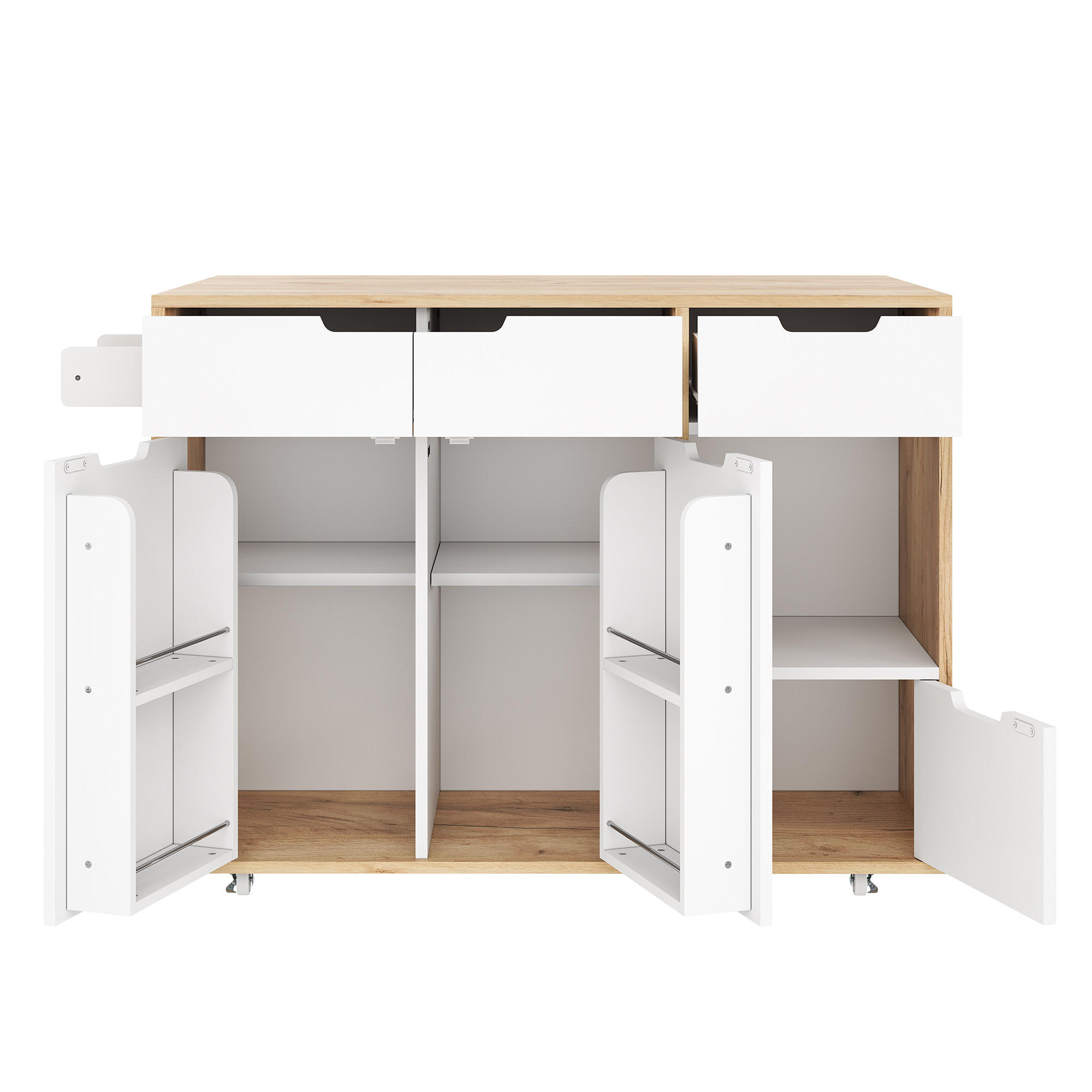 KÜCHENINSEL 120/70/85 cm Weiß mit 360°-Lenkrollen, Schubladen, Schranktüren und offenen Fächern - Weiß, Holz/Holzwerkstoff (120/85/46cm) - Oxeza