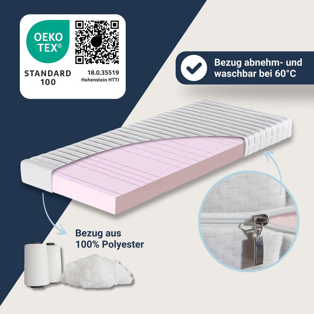 MATRATZE KSP-1000, 9-Zonen, Größe: 100x200, Härtegrad: H3 - Weiß, Textil (100/200cm) - Betten-ABC