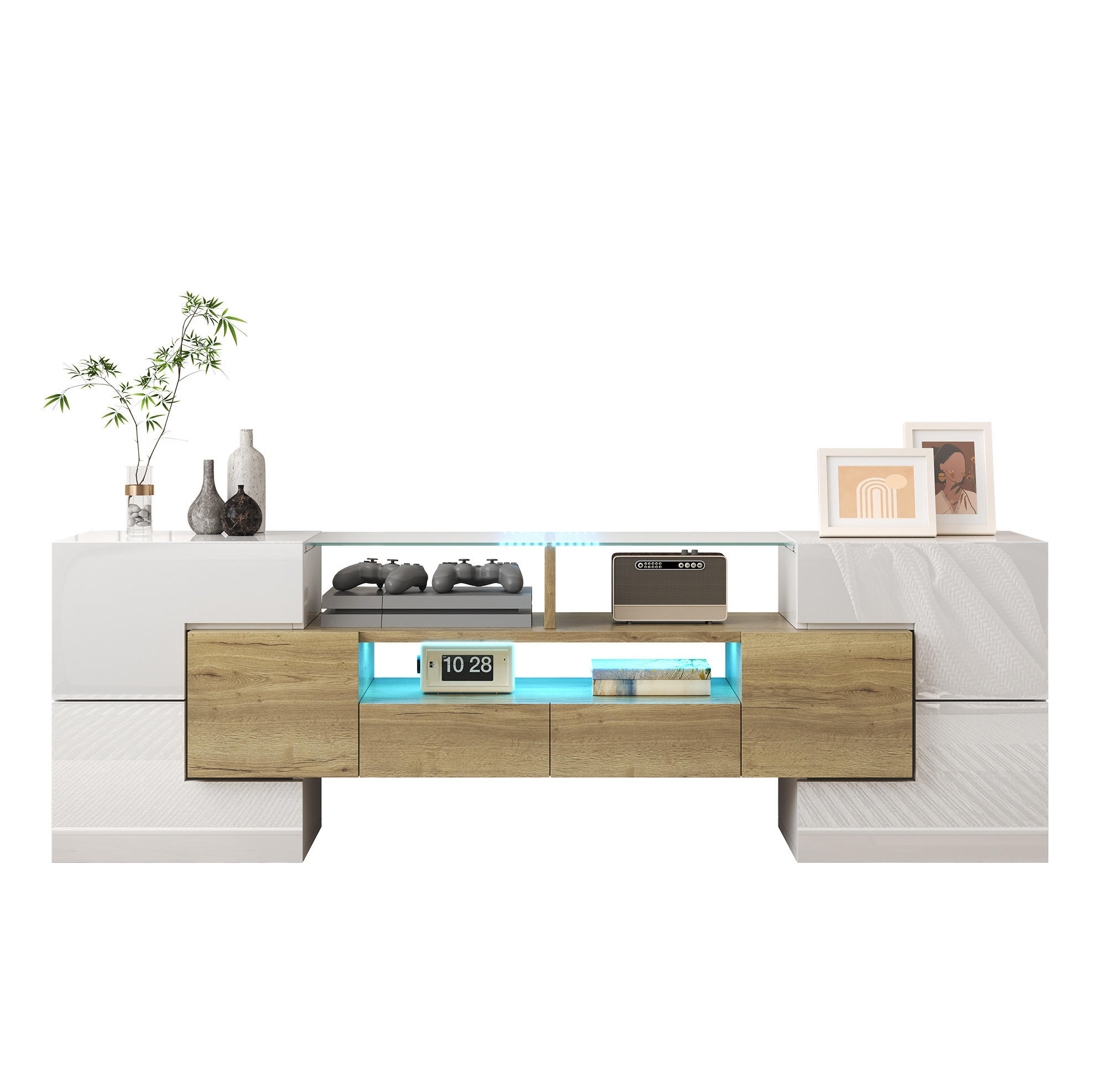 LOWBOARD 145/30/51 cm aus Holzwerkstoff mit LED-Beleuchtung Weiß/Gold - Weiß, Holzwerkstoff (145/51/30cm) - Modenvie