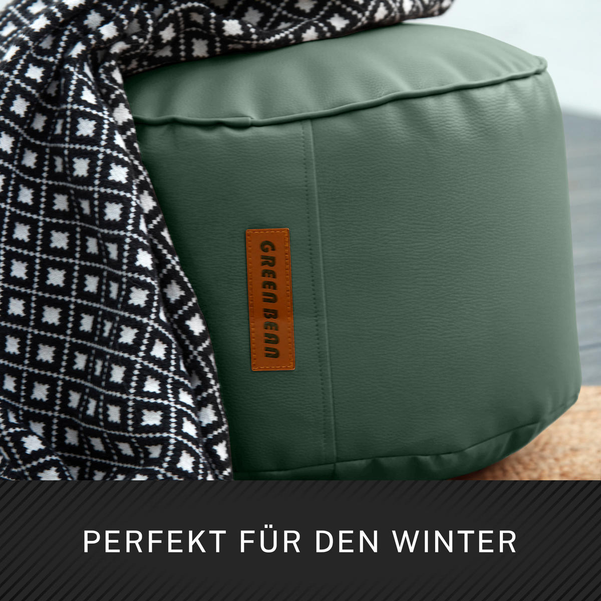 INDOOR HOCKER Stay rund Kunstleder - Blau, Textil (43/30/30cm) - Green Bean