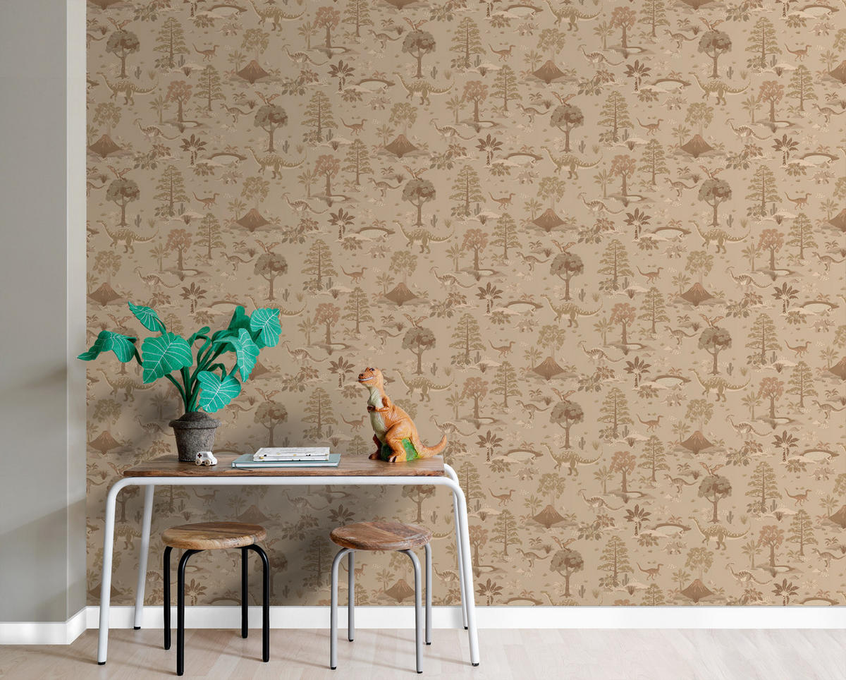 TAPETE Dinosaurier 50 x 900 cm - Braun, Papier (50/0.1cm) - ESTAhome