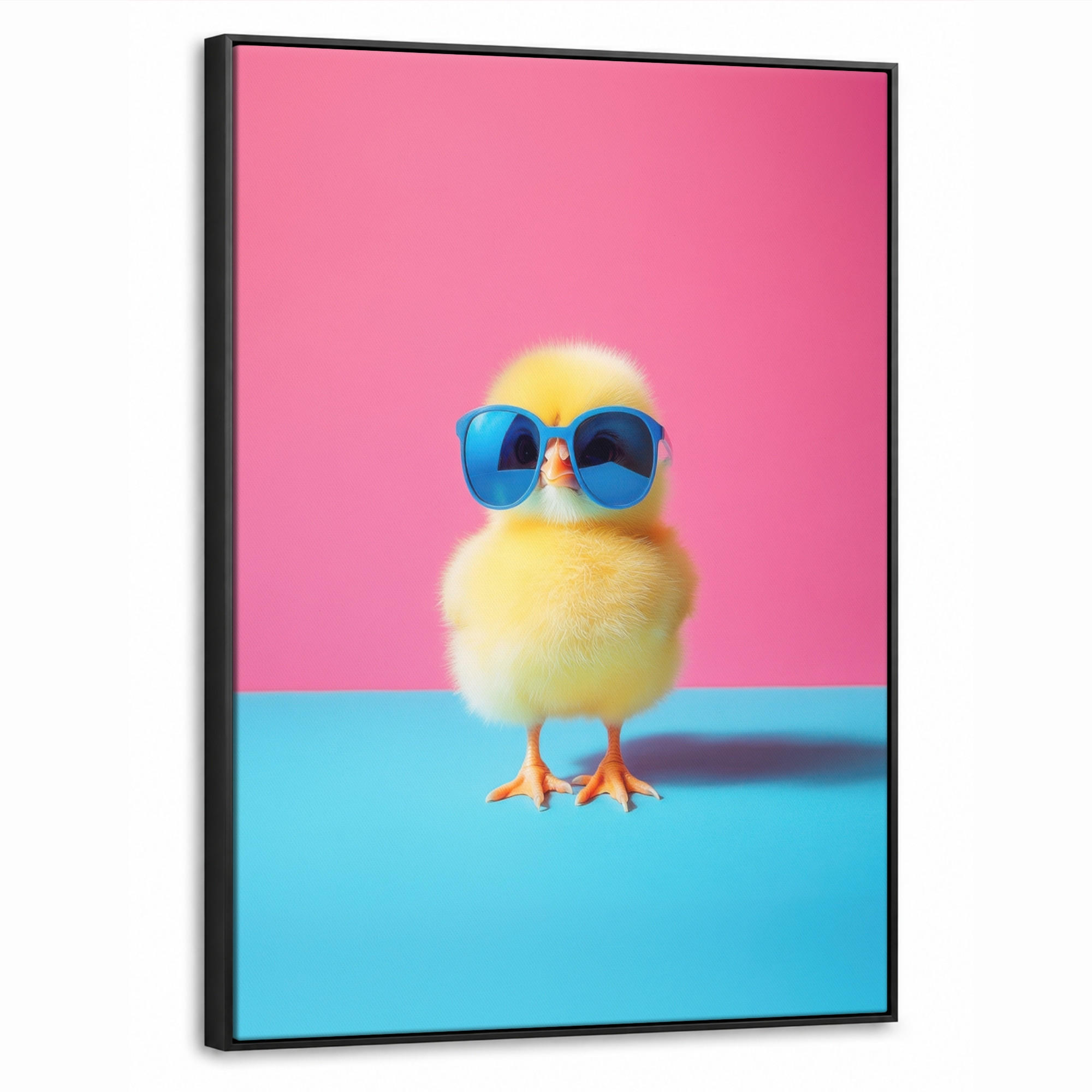 LEINWAND Bilder mit Rahmen - Chick - Sonnenbrille - Blau - 70x100 - Pink, Textil (70/100cm) - MuchoWow