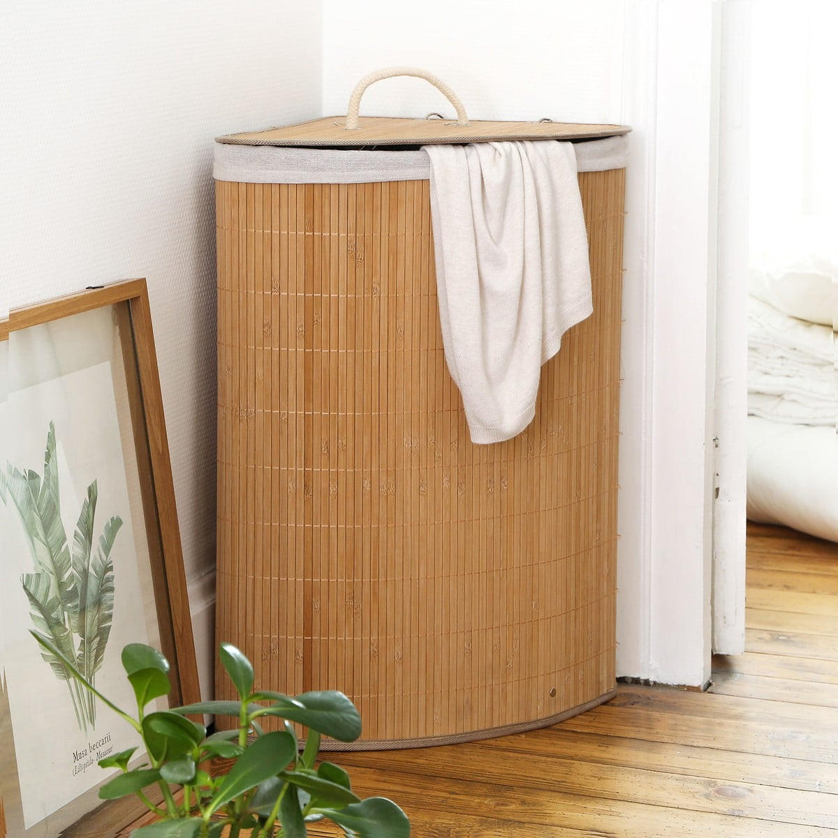 ECK-WÄSCHEKORB aus bambus 35/35/60 cm - Apfelbaumfarben, Holz (35/60/35cm) - Calicosy