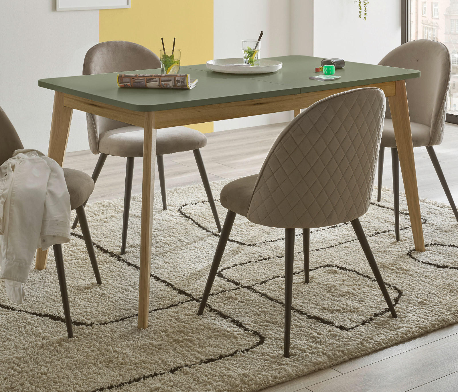 ESSTISCH Salbei, Eiche Evoke, skandinavisch 140 - 180 cm, Küchentisch ausziehbar - Eichefarben/Salbeigrün, Holz/Holzwerkstoff (180/80/75cm) - Furn.Design