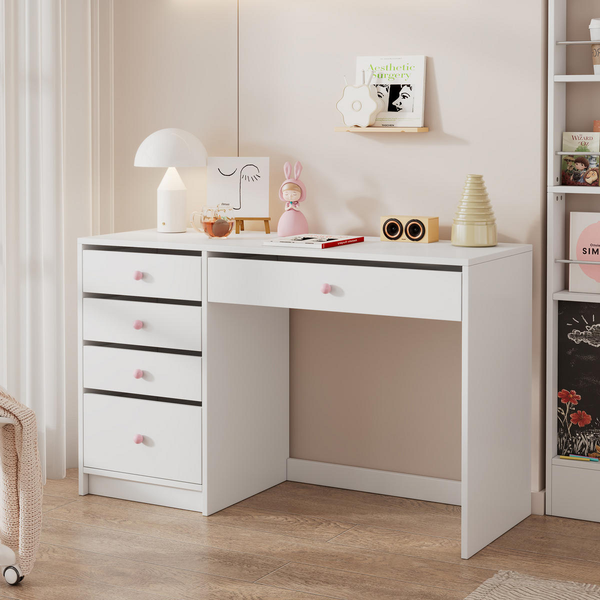 SCHREIBTISCH in Weiß schlichter Kinderschreibtisch mit Schubläden für jedes Alter geeignet, B120/T45/H74cm - Weiß, Keramik/Holzwerkstoff (45/120/74cm) - STILVORA