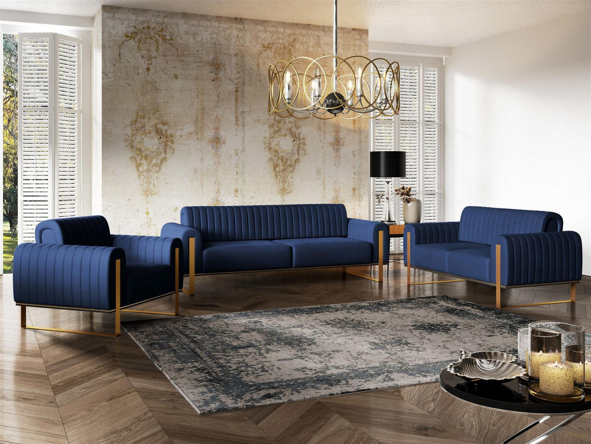 SOFASET Valerie 3-2-1 - Blau, Holzwerkstoff/Textil (228/79/90cm) - Fun Möbel