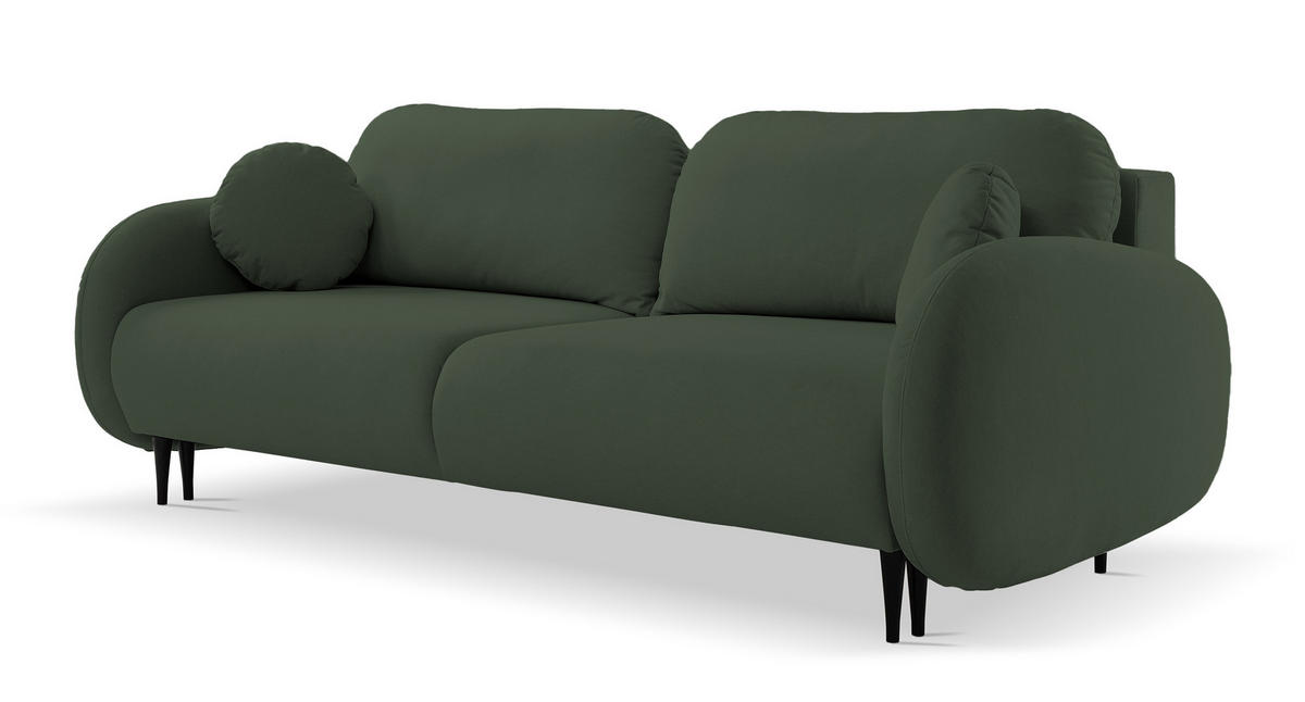 SCHLAFSOFA Bafra Olive Velours - Schwarz/Olivgrün, Holz/Textil (232/92/102cm) - Selsey