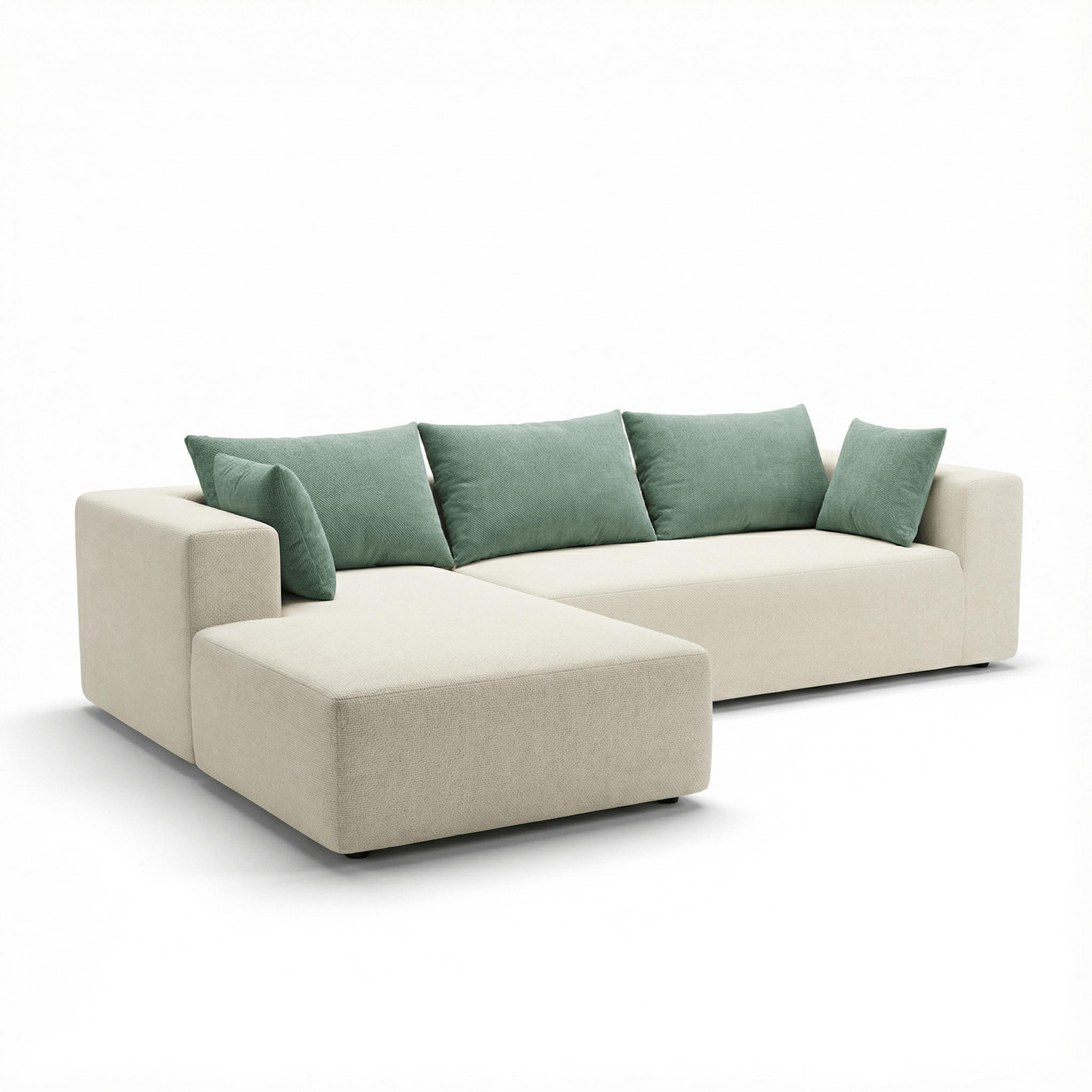 ECKSOFA Luna Weiß Salbei 3-Sitzer Links - Weiß, Textil (267/175cm) - COCO Living