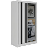 SCHWEBETÜRENSCHRANK mit Spiegel LAOS - 120 - Weiß - Schwarz Lamellen - Alufarben/Schwarz, Holzwerkstoff/Metall (120/216/61cm) - MKS