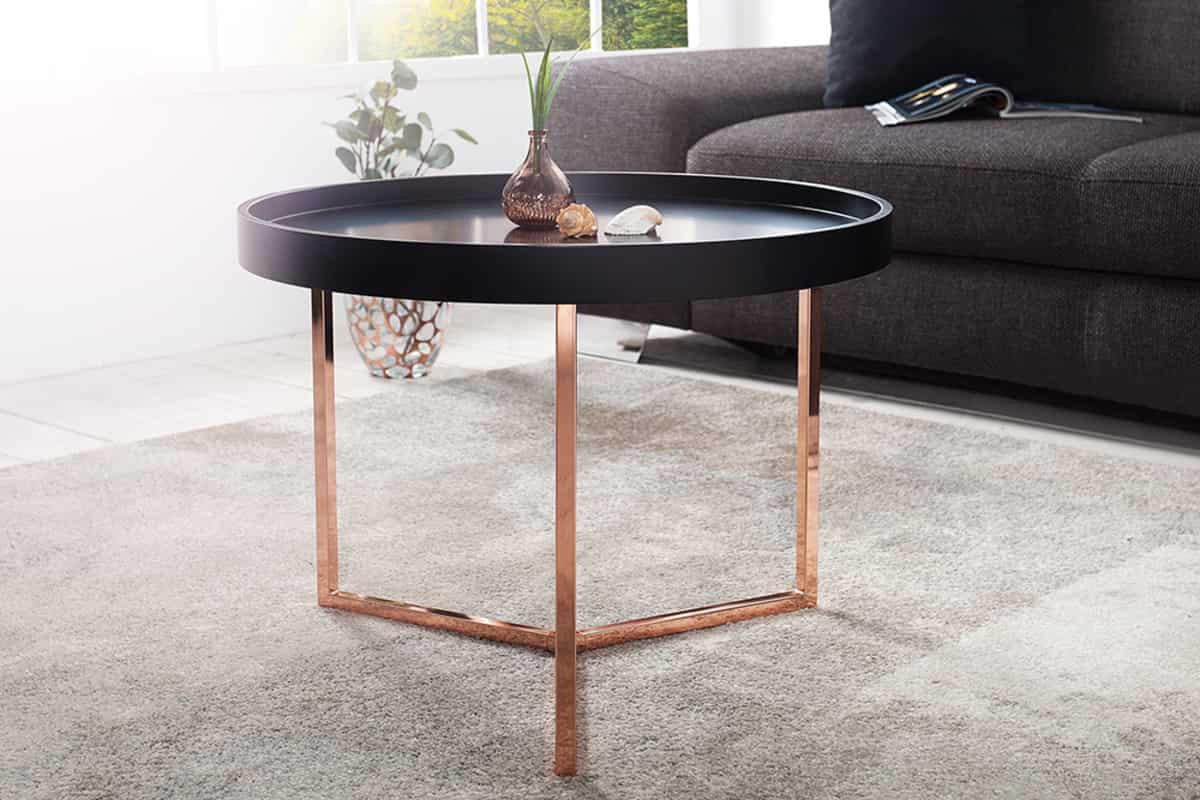 COUCHTISCH MODULAR Schichtholzplatte rund Schwarz 60cm - Silberfarben/Schwarz, Holz/Metall (60/60/45cm) - riess-ambiente