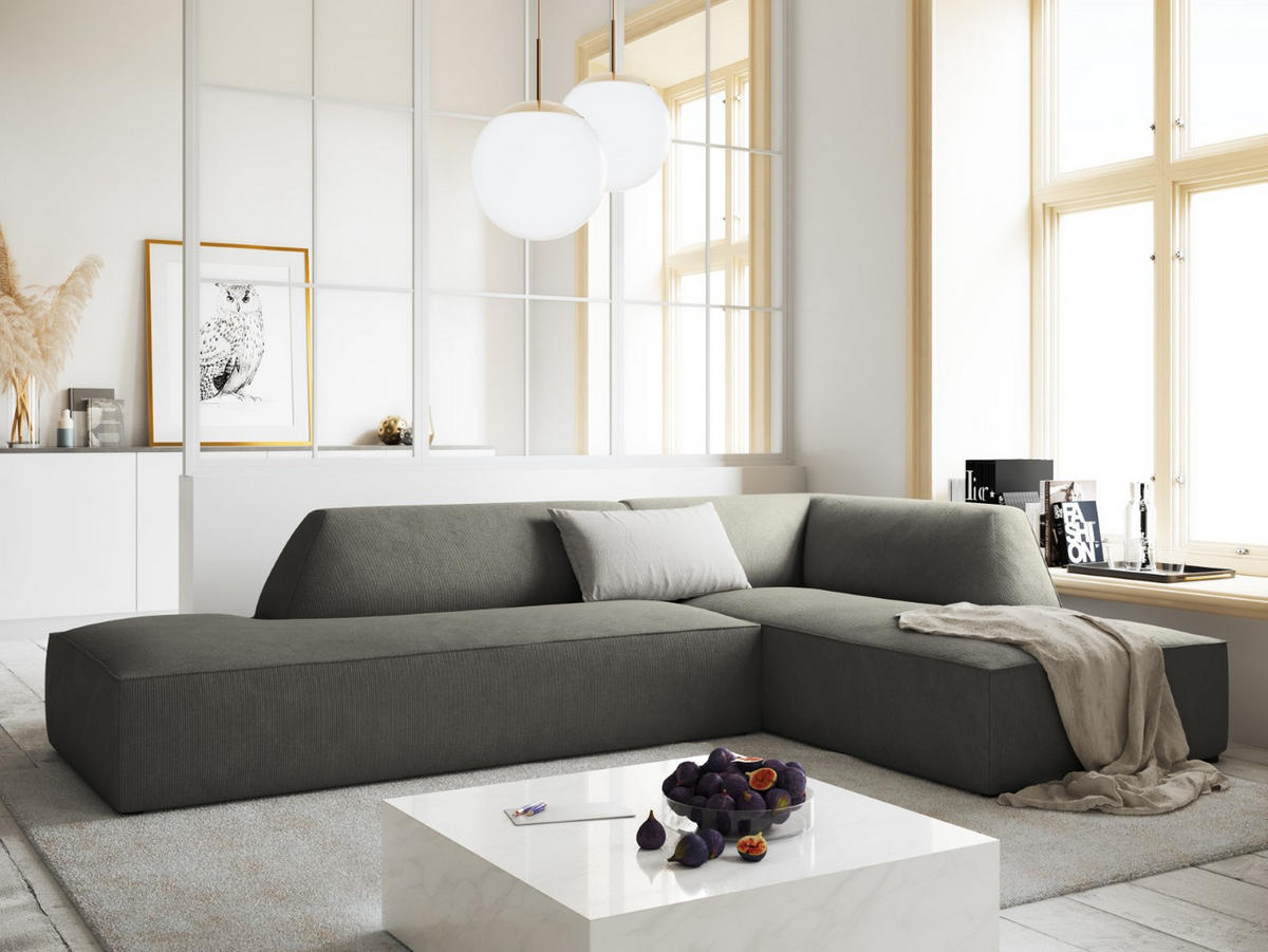 ECKSOFA rechts Ruby aus Cord hellgrau 4 Sitzplätze - Hellgrau, Textil (180/273cm) - Micadoni