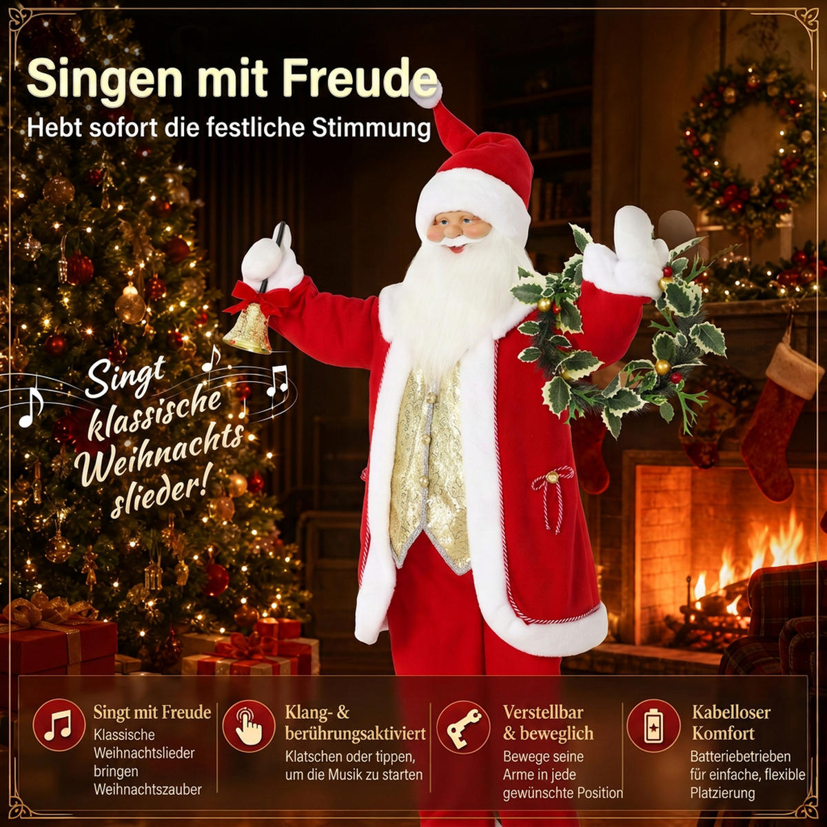 SINGENDER-WEIHNACHTSMANN Polyester Metall Rot - Rot, Textil (28/150/70cm) - HOMCOM