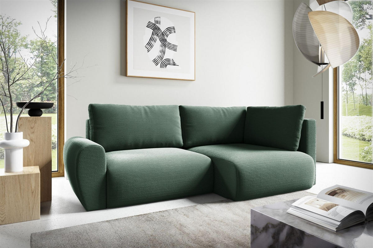 ECKSOFA Galan Mini Mit Schlaffunktion - Grün, Holzwerkstoff/Textil (153/241cm) - Fun Möbel