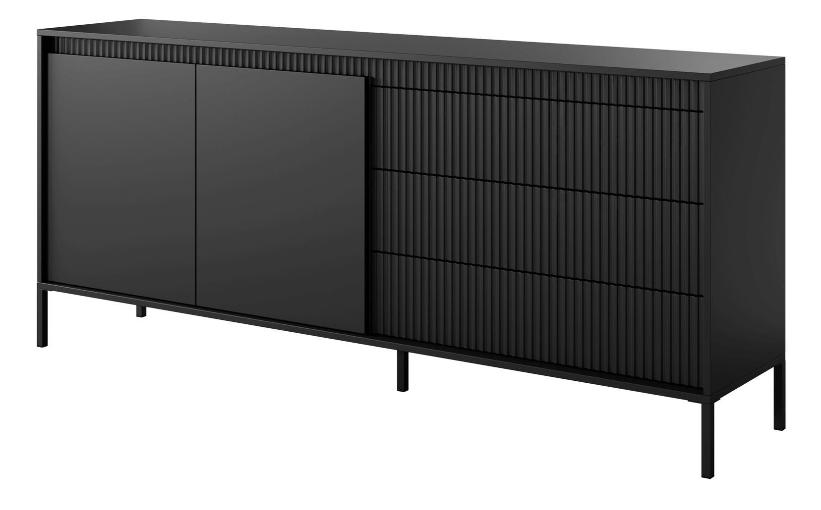 KOMMODE Schwarz mit Schubladen Santori, 187 cm, 2 Türen - Schwarz, Holz (187/81/40cm) - Emporius