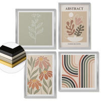 WANDBILDER 4er Set - 50x50 cm & 40x60 cm Silberner Rahmen - Abstrakte Pastellpflanzen - Silberfarben, Kunststoff (50/50cm) - ArtPrintCave
