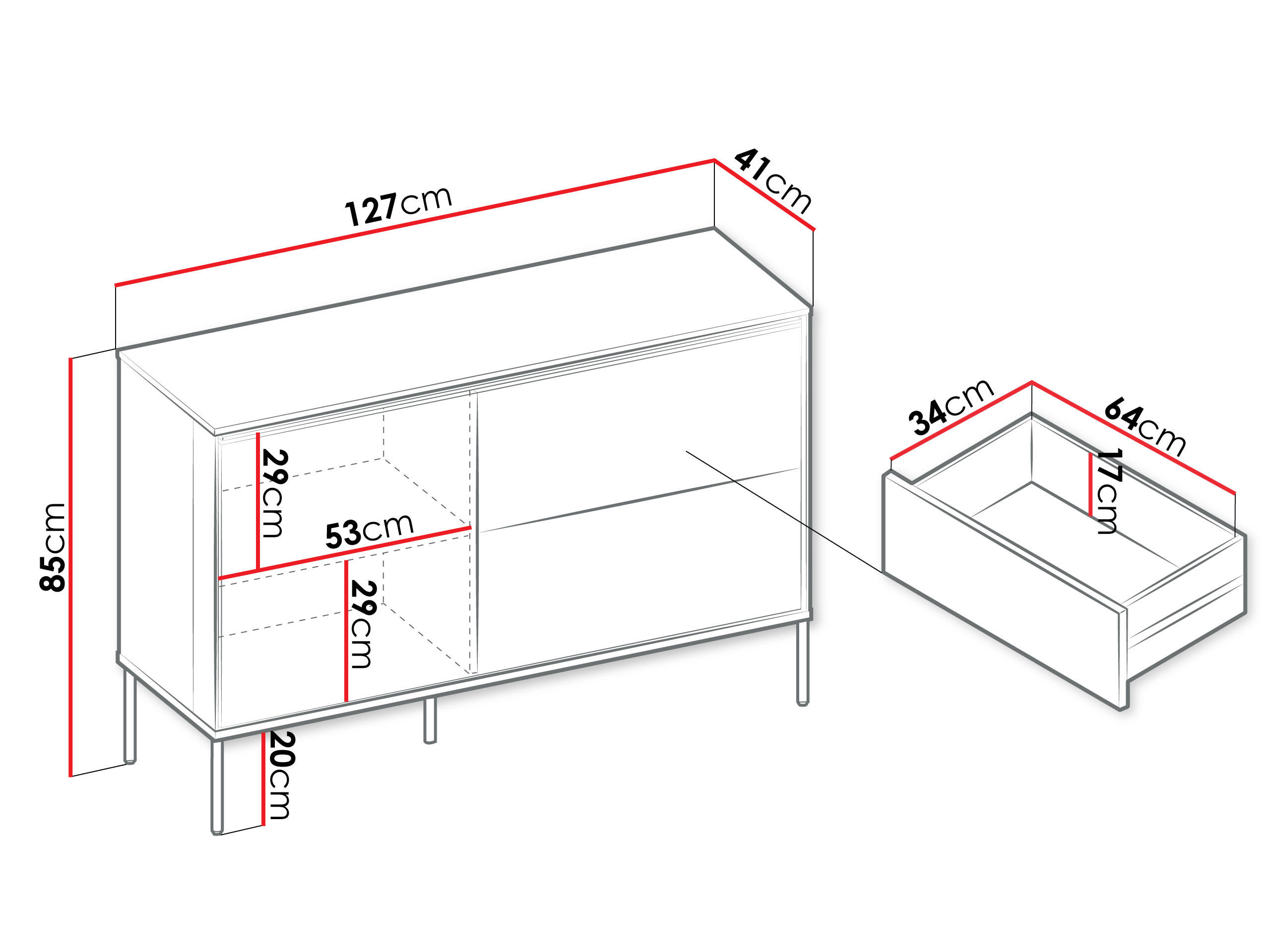 Thumbnail - Mirjan24 Kommode, Eiche, Holzwerkstoff, 2 Schubladen, Rechteckig,Rechteckig, 127x85x41 cm, Wohnzimmer, Kommoden & Sidebo...