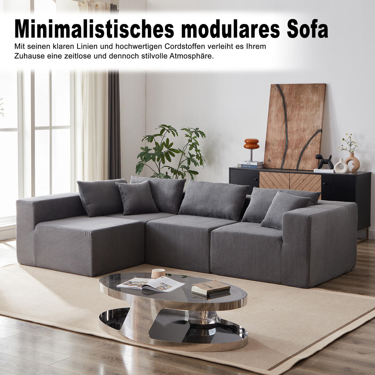 ECKSOFA 264/167/71 cm Grau Cord - Grau, Textil (264/167cm) - Oxeza