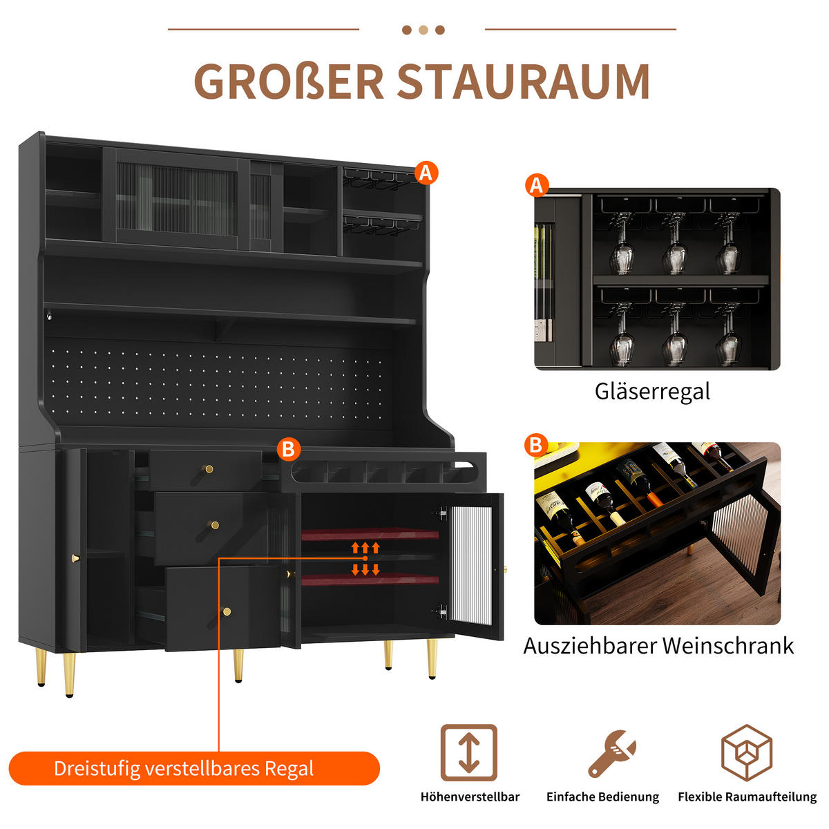 HOCHSCHRANK LED 145x39x171Cm Weinregal Schwarz - Schwarz, Glas (145/171/39cm) - FLIEKS