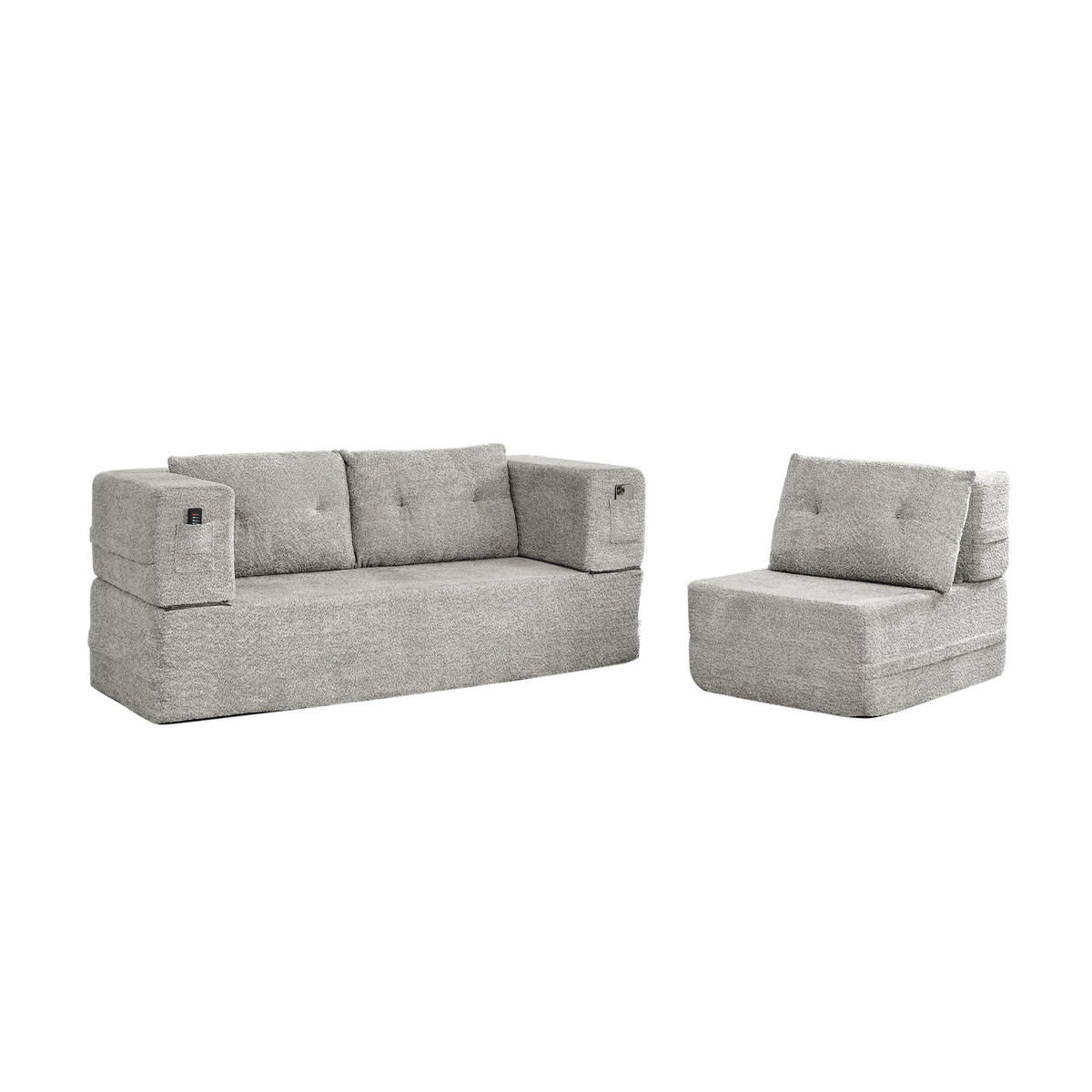 SITZGARNITUR DE-35041 2-in-1 mit Schlaffunktion Hellgrau - Hellgrau, Textil (194/39/199cm) - ComfortXL