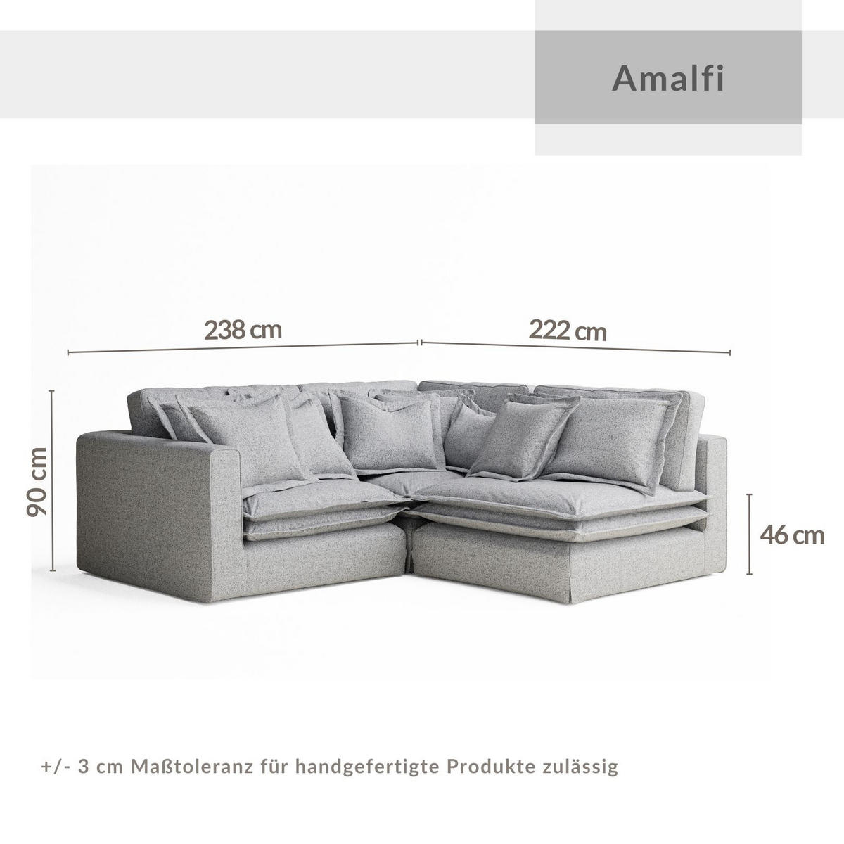 ECKSOFA Amalfi Creme Webstoff - Creme/Schwarz, Holz/Holzwerkstoff (238/222cm) - Maison de Reve