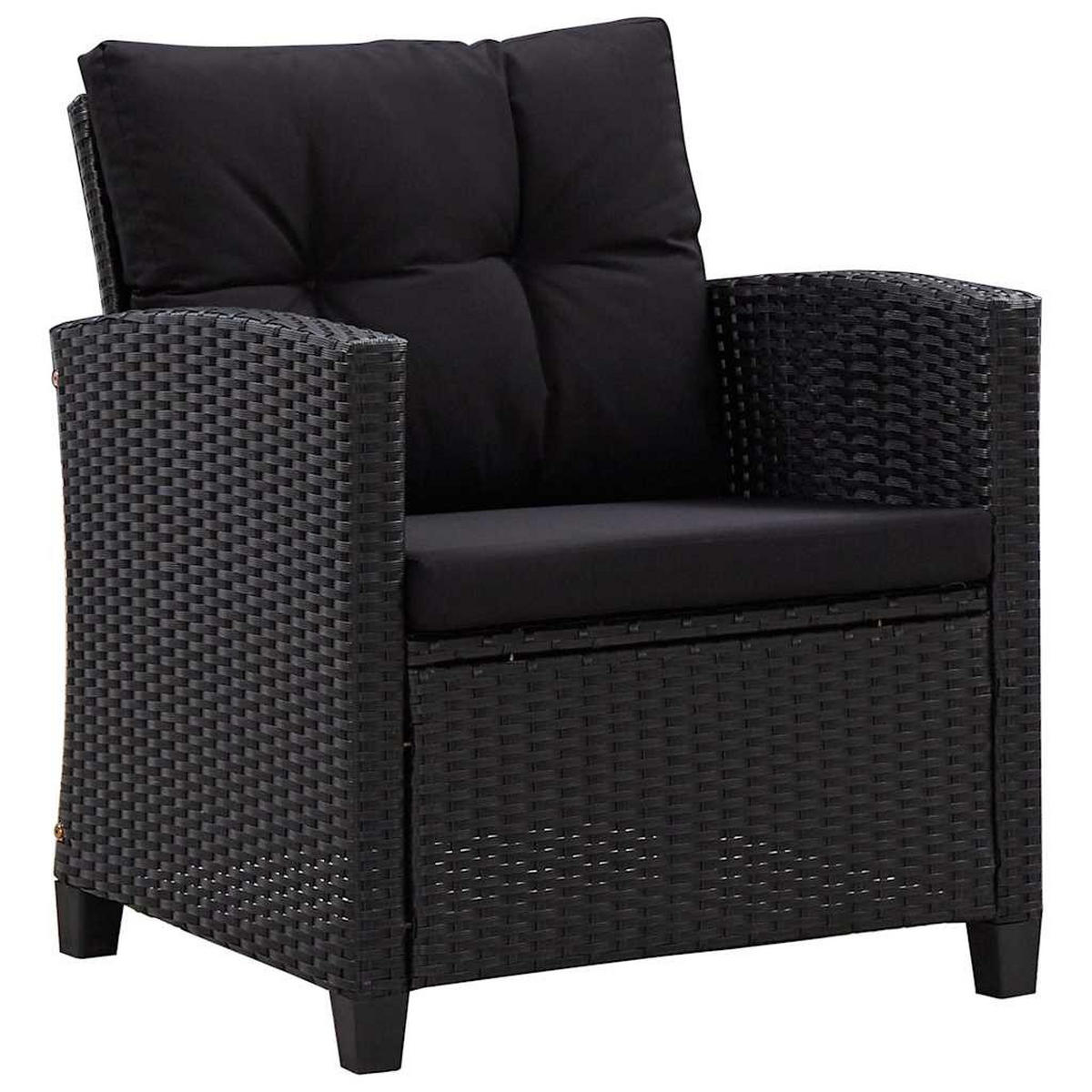 LOUNGEGARNITUR mit Auflagen und 92 cm Couchtisch, aus Poly Rattan und Glas, Schwarz, 6-teiliges Set - Schwarz, Textil/Metall - vidaXL