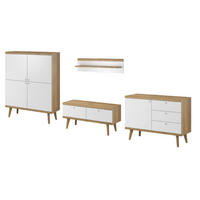 WOHNWAND Weiß DRIMO Wohnzimmermöbel Mit Regalen Mit Massivholzbeinen - Multicolor, Holzwerkstoff (325/134/40cm) - Sepro Meble