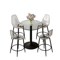 BARTISCH-SET DE-39404 5-teilig, Glastisch und 4 Hocker Transparent/Schwarz - Schwarz, Metall (89/92/89cm) - ComfortXL