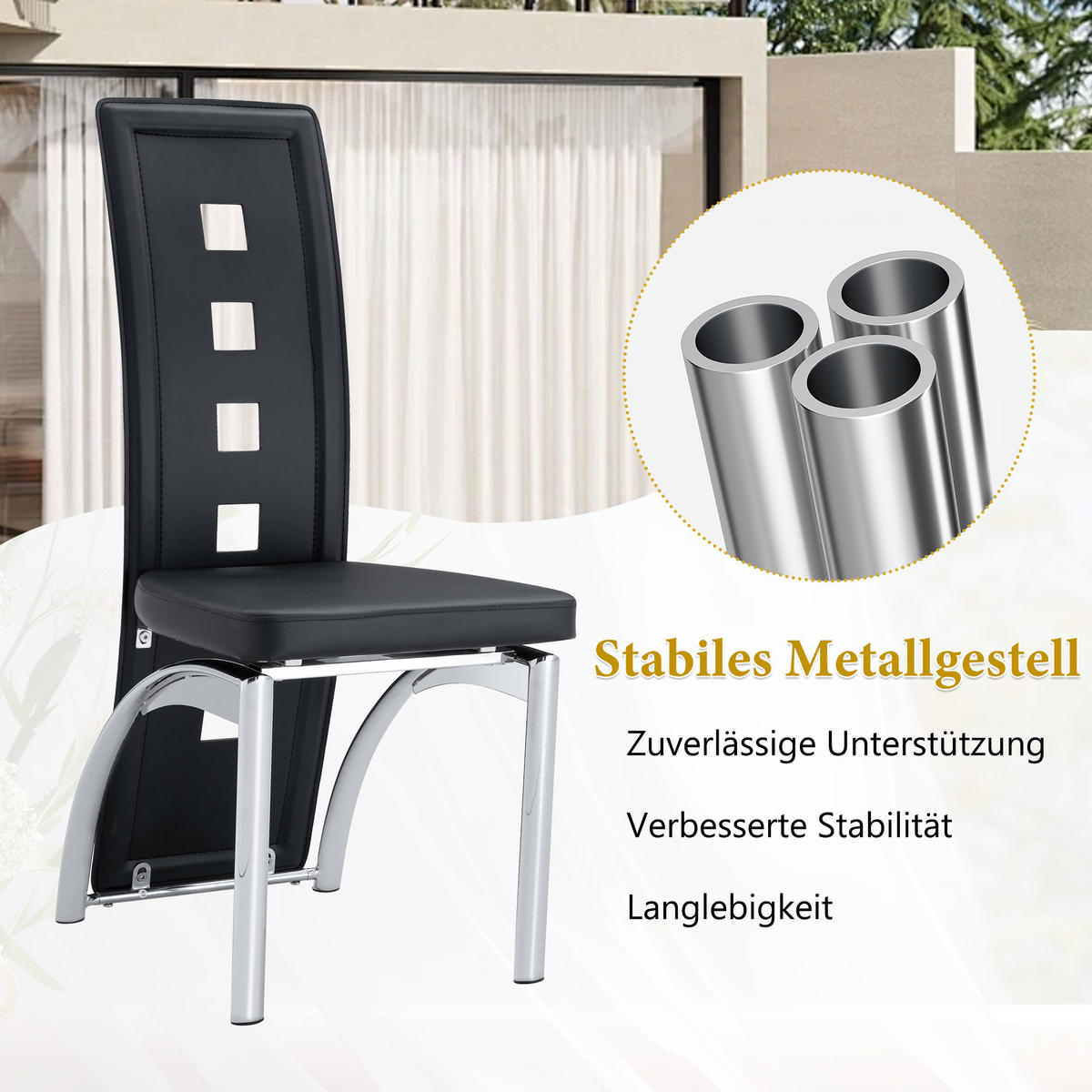STUHL mit LED modernes Design Mehrfarbig 49x43x102.5 cm Leder 2er-Set - Multicolor, Leder (49/102.5/43cm) - SONNENH
