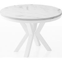 ESSTISCH Clara Weiß runder ausziehbarer, Marmor Weiß 120-200/120/76 cm - Ecru/Weiß, Holzwerkstoff/Metall (120/120/76cm) - WFL GROUP