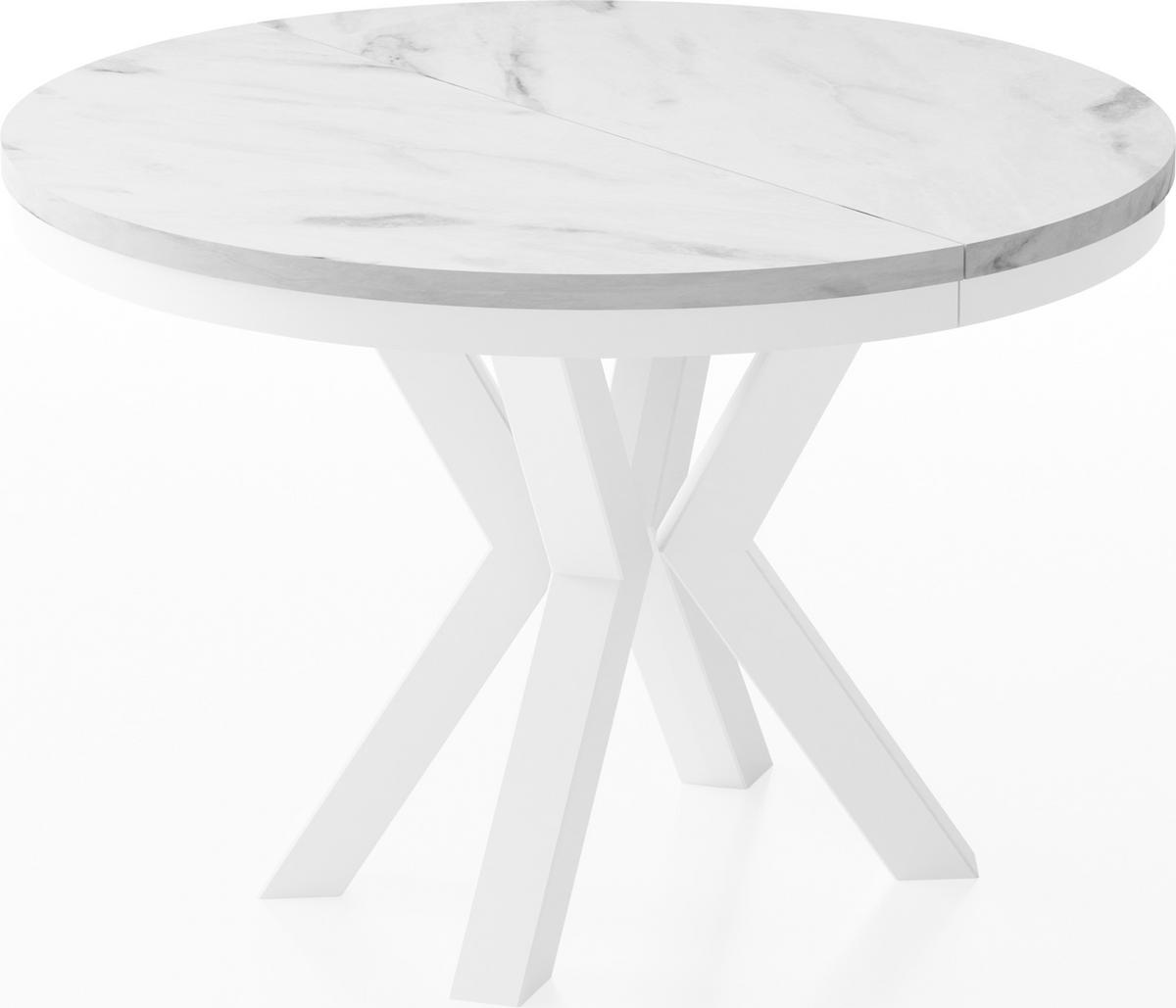 ESSTISCH Clara Weiß runder ausziehbarer, Marmor Weiß 120-200/120/76 cm - Ecru/Weiß, Holzwerkstoff/Metall (120/120/76cm) - WFL GROUP