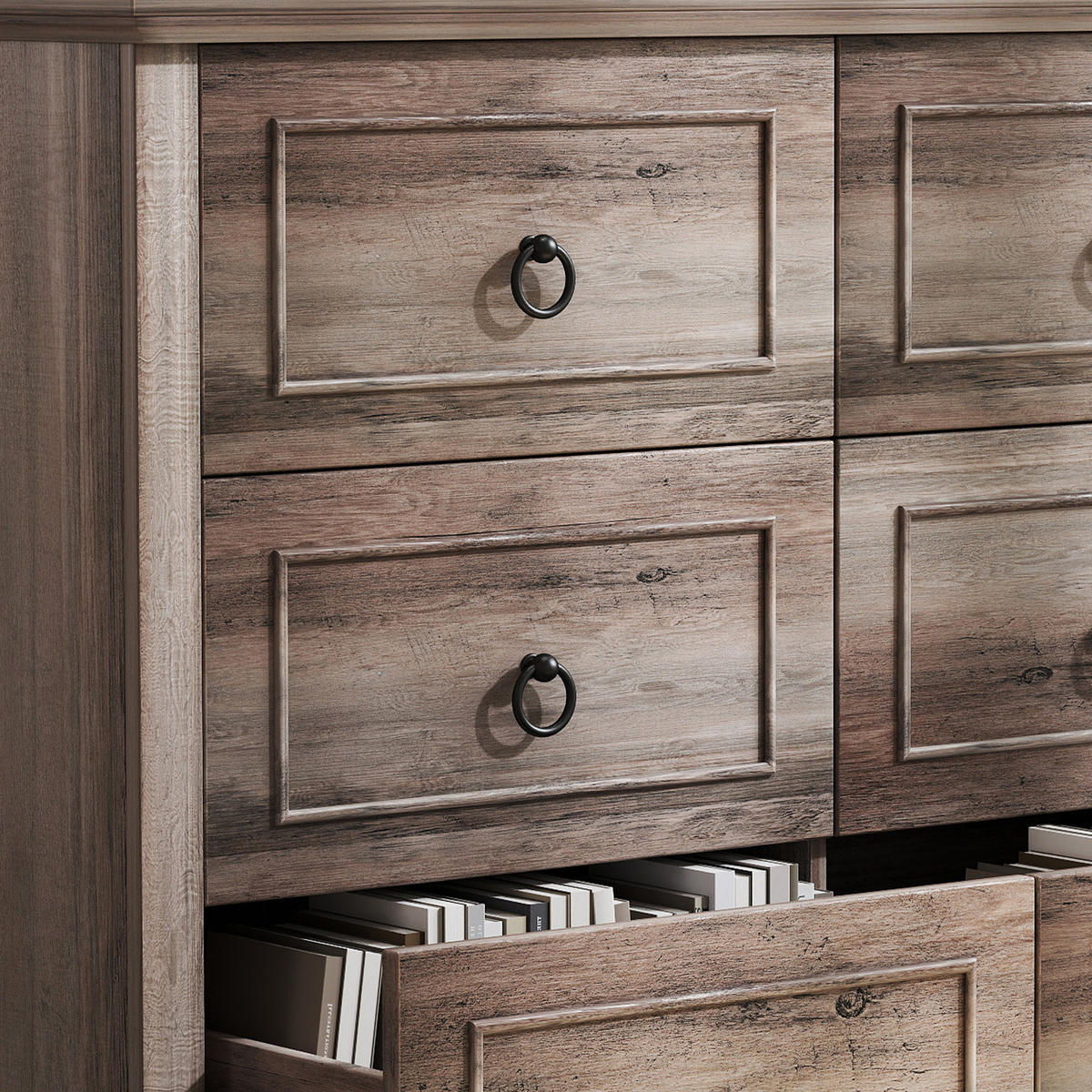 KOMMODE Rustikal 6 Schubladen – Freistehende MDF-Kommode mit Kippschutz, 102 × 40 × 85 cm, Grau - Wildeiche, Holzwerkstoff (102/85/40cm) - Ej. Life