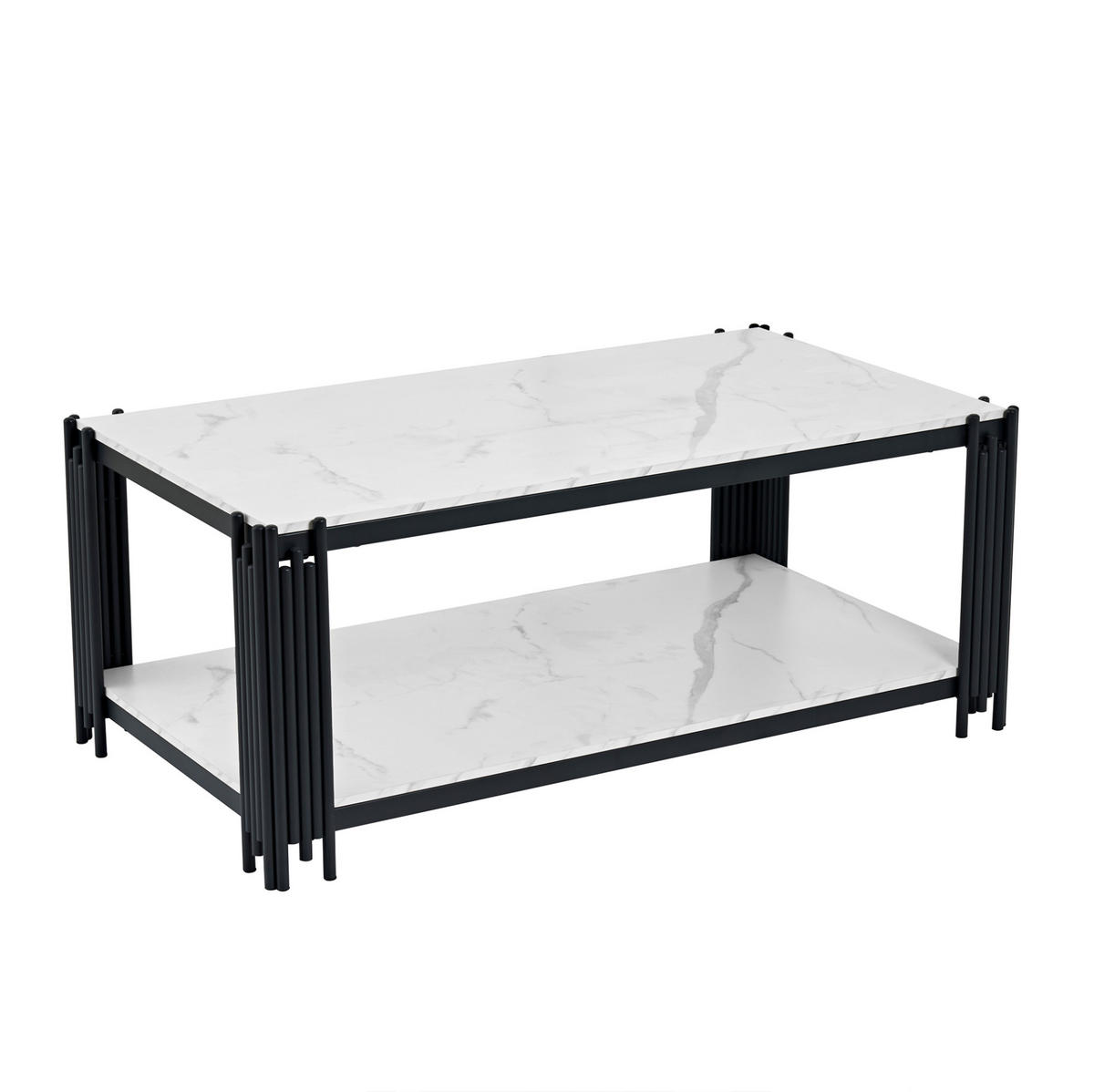 COUCHTISCH 64/114/46 cm mit 2 Ablagen, Marmoroptik und Metallgestell, Weiß/Schwarz - Schwarz, Holzwerkstoff (114/64/46cm) - Redom