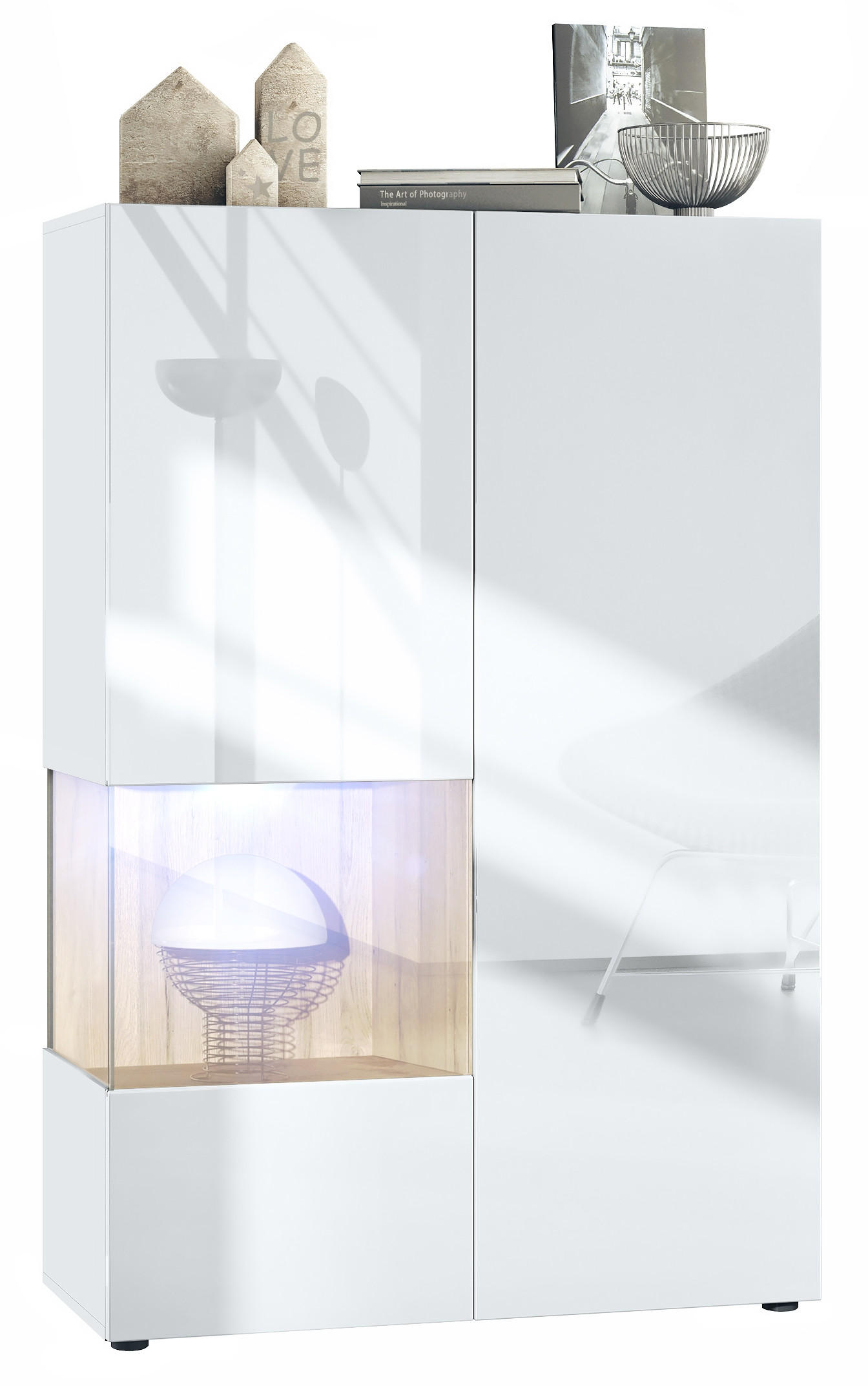 VITRINE Morena Einsatz in Eiche Natur - Eichefarben, Holzwerkstoff (91.5/136.5/37cm) - Vladon