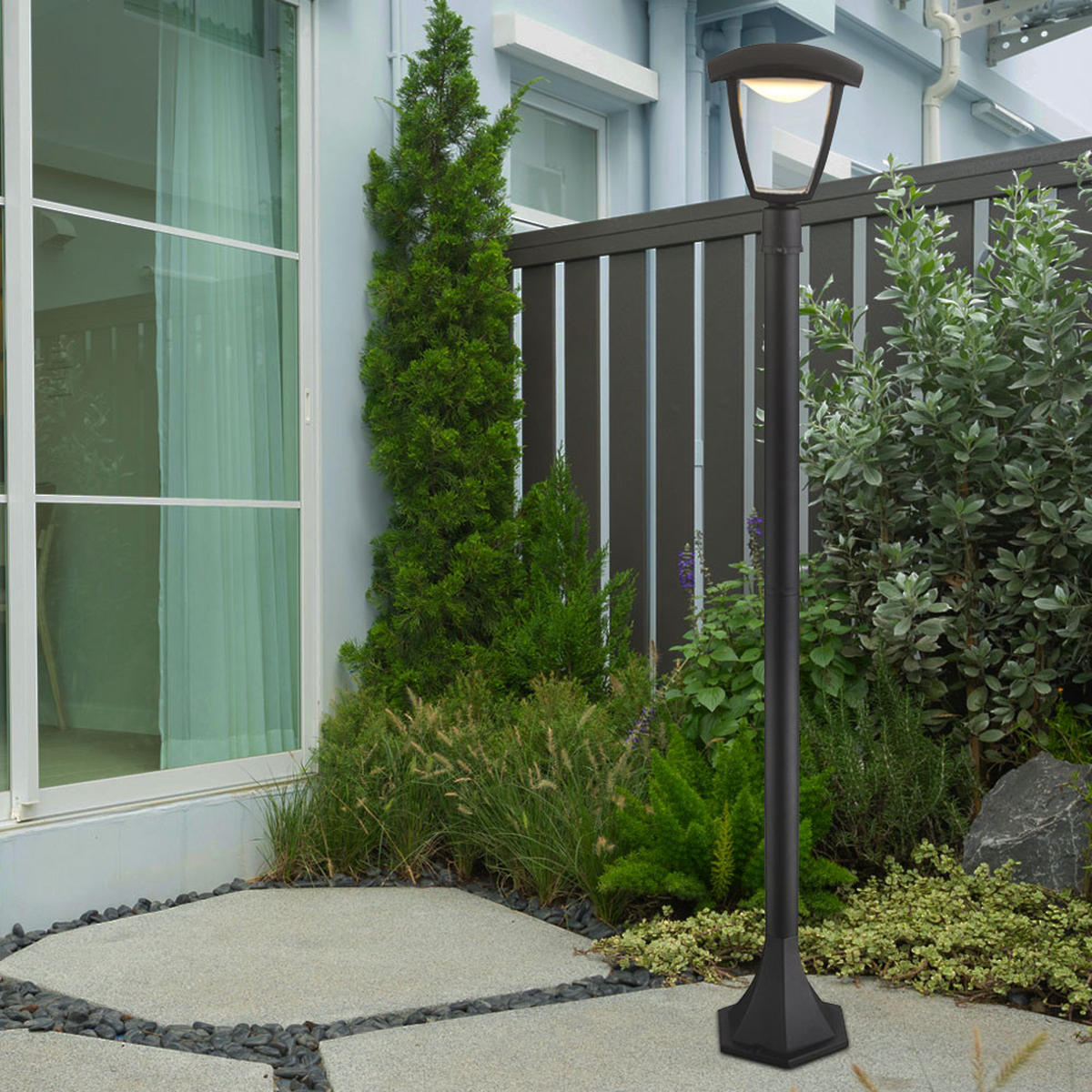 LED AUSSEN STEHLEUCHTE Aluminium Schwarz - Schwarz, Holz (16.5/16.5/110cm) - Globo Lighting