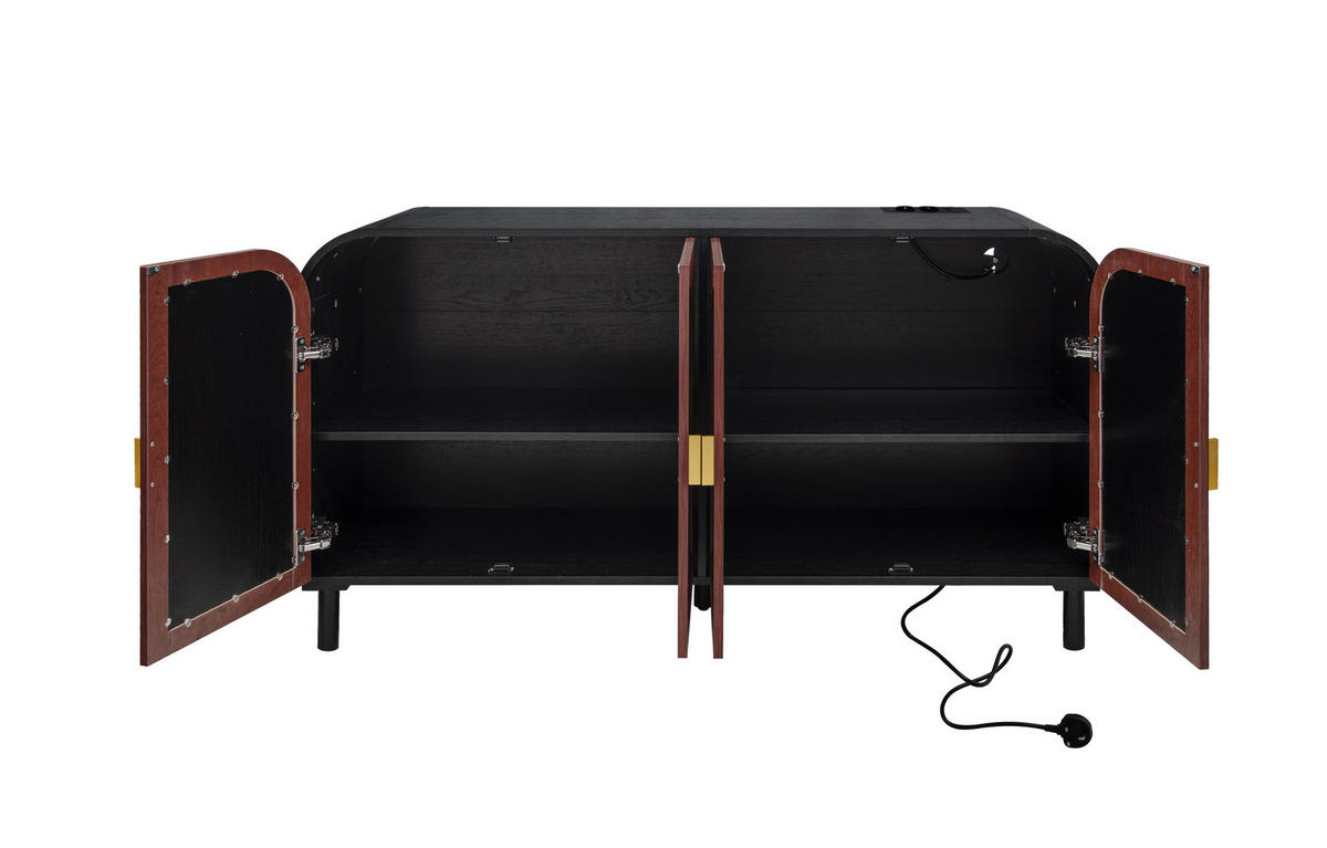 SIDEBOARD DE-38098 150/40/80 cm mit 4 Türen und Soft-Close Rotbraun - Schwarz, Holzwerkstoff (150/80/40cm) - ComfortXL