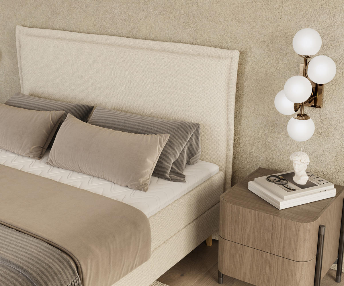 KONTINENTALBETT Calma Beige 120/200 cm mit Matratze und Topper - Beige/Naturfarben, Holz/Holzwerkstoff (120/200cm) - Maison de Reve