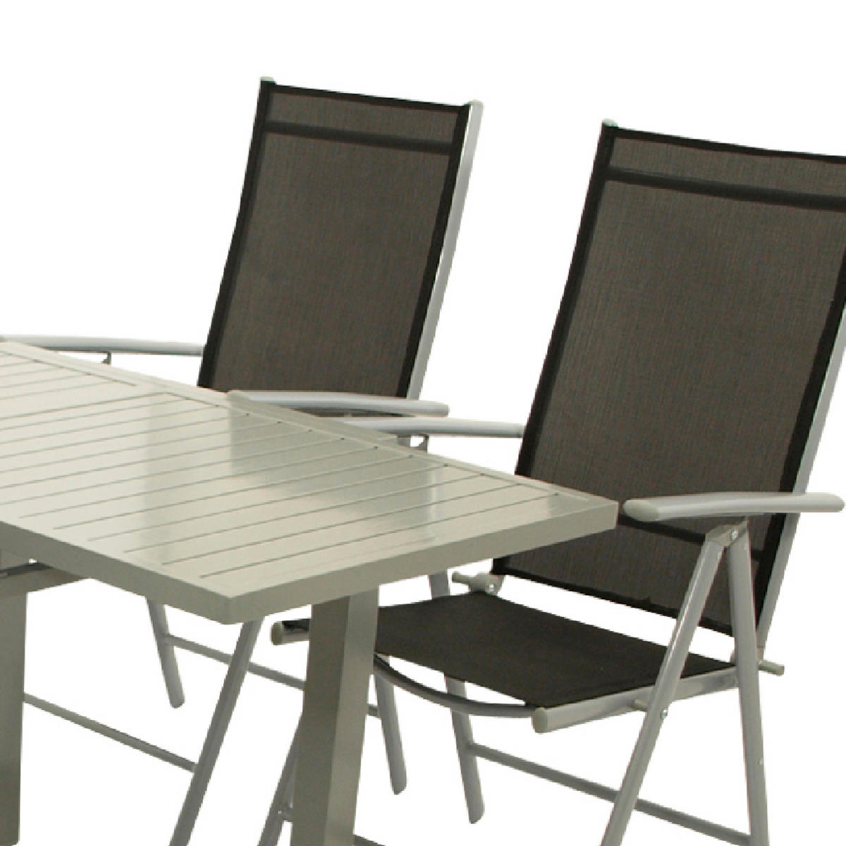 GARTEN-GARNITUR Sunderland - 5-teilige Garten-Essgruppe (4x Klappsessel mit Aluminiumgestell grau, Bespannung Textilene schwarz - Schwarz, Metall - TPFGarden