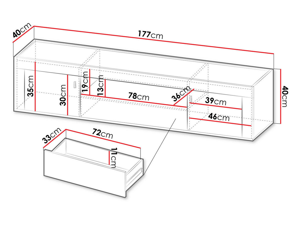 TV-LOWBOARD Mossa 2D1S MO08 - Goldfarben/Schwarz, Holzwerkstoff/Kunststoff (177/40/40cm) - MIRJAN24