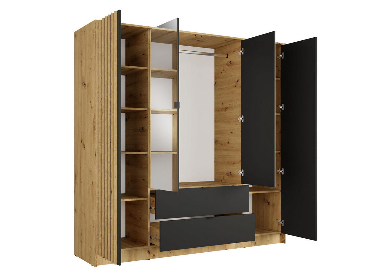 KLEIDERSCHRANK Eiche Artisan, Onyx Schwarz 200/200,5/54,5 - Eiche Artisan, Holzwerkstoff (200/201/55cm) - RAUMHIRSCH FURNITURE