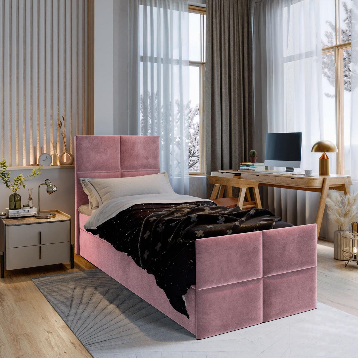 BOXBETT ARIEL 100 100x200 cm mit Matratze und Topper - Rosa - Rosa, Holz (100/200cm) - MASSENO