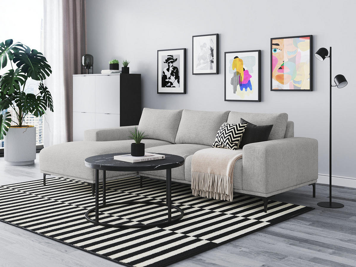 ECKSOFA - Grau, Textil/Metall (244/150cm) - home24