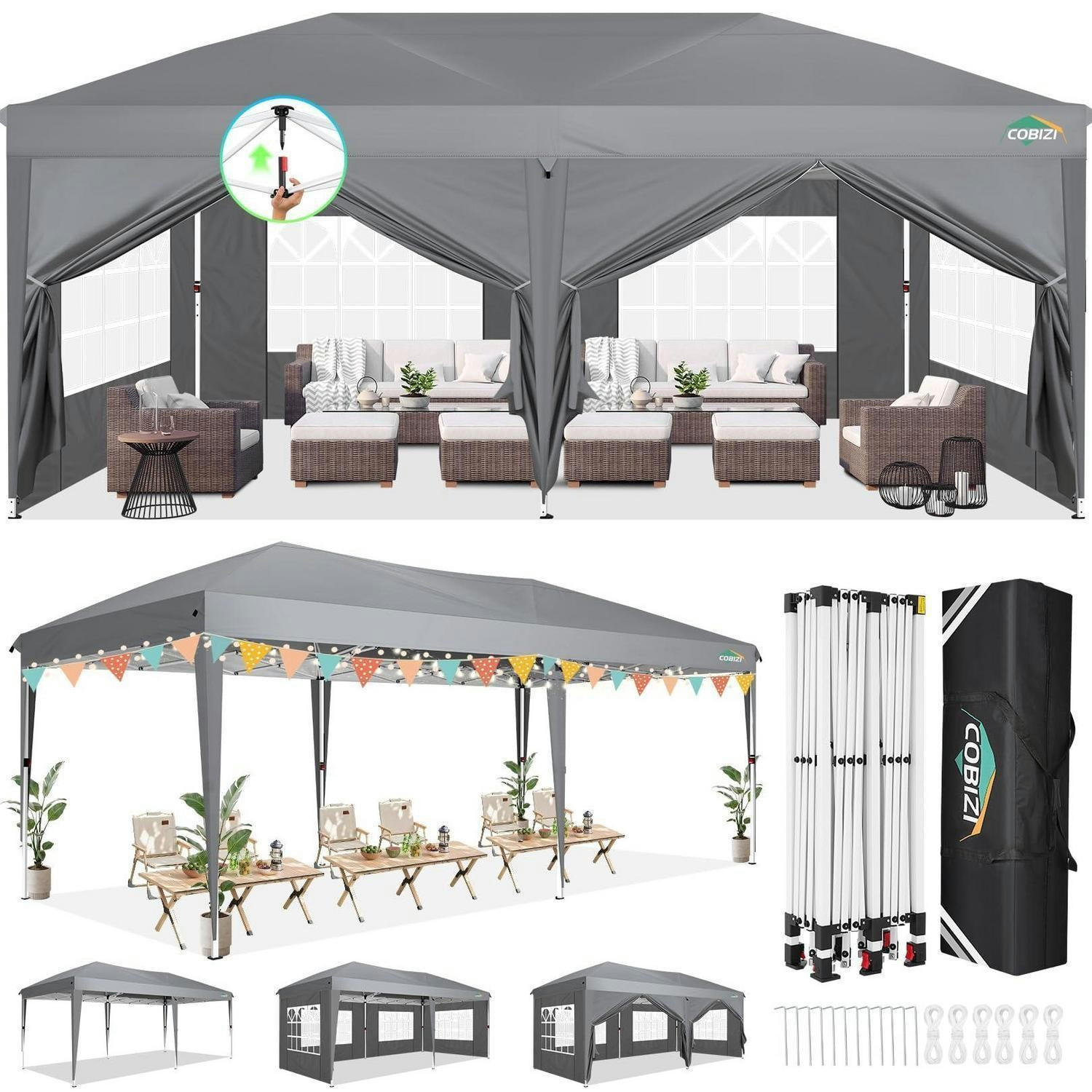FALTPAVILLON 3x6m Grau mit 6 Seitenteilen, UV Schutz 50+ und höhenverstellbar - Grau, Textil (300/275/600cm)