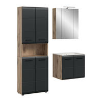 BADEZIMMER Alba 5-tlg. (B/H/T: ca. 135/185/46 cm) in Nox Oak /schwarz matt - Eichefarben, Holz (135/185/46cm)